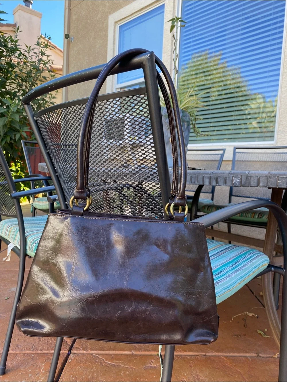 Rosetti Dark Brown Leather Shoulder Bag with Front Flap Pockets